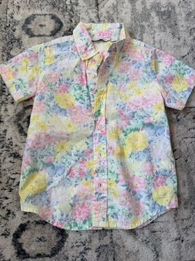 Janie and Jack Pastel Floral Short-Sleeve Button-Down Shirt - Pink, Yellow, Blue